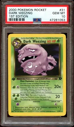 PSA 10 GEM MINT Dark Weezing 31/82 RARE Team Rocket 1ST EDITION Pokemon Card - Image 1