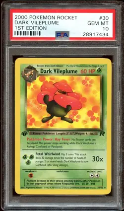 PSA 10 GEM MINT Dark Vileplume 30/82 RARE Team Rocket 1ST EDITION Pokemon Card - Image 1