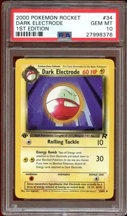 PSA 10 GEM MINT Dark Electrode 34/82 Team Rocket 1ST EDITION Pokemon Card - Image 1