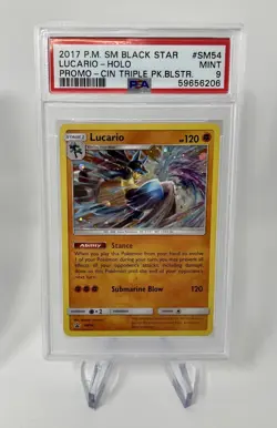 2017 Pokemon PM SM Black Star Lucario Holo Promo SM54 PSA 9 Mint Card - Image 1
