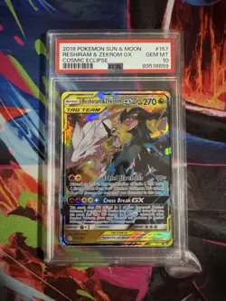 Pokemon Reshiram & Zekrom GX Sm-Cosmic Eclipse 157/236 Ultra Rare Holo PSA 10 - Image 1