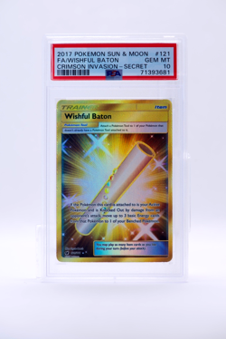 2017 Pokemon Sun & Moon FA Wishful Baton Crimson Invasion Secret Gold 121 PSA 10 - Image 1