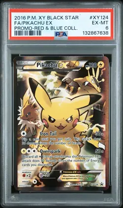2016 Pokemon XY Black Star Promo Pikachu EX XY124 Red & Blue Full Art PSA 6 🔥 - Image 2