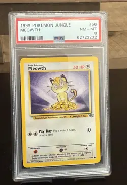 Pokemon Meowth Jungle 56/64 1999 Regular Unlimited PSA 8 Graded Card - Image 1