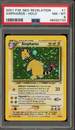 Pokemon Ampharos Neo Revelation Unlimited Holo Rare #1 PSA 8 - Image 1