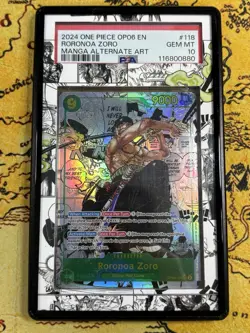 2024 ONE PIECE OP06-WINGS OF THE CAPTAIN MANGA ALTERNATE ART RORONOA ZORO PSA 10 - Image 1