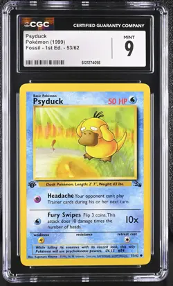 CGC 9 MINT Psyduck 1999 Fossil 1st Edition 53/62 Pokemon Card - Image 1