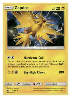 Zapdos 24/68 Holo Rare Hidden Fates Pokemon Lightly Played - Image 1