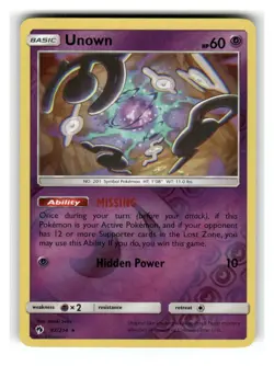 Unown 92/214 Rare Lost Thunder Pokemon Reverse Holo Near Mint - Image 1