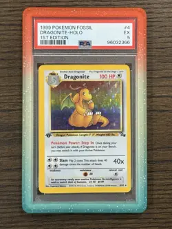 1999 POKEMON FOSSIL 1ST Edition #4 DRAGONITE-HOLO PSA 5 🌈 - Image 1