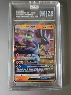 2018 POKEMON SM BLACK STAR PROMO LUCARIO GX BOX #SM100 LUCARIO GX TAG 7.5 - Image 1