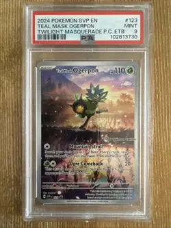 Pokemon TCG Teal Mask Ogerpon SVP 123 Pokemon Center Stamped Promo PSA 9 - Image 1