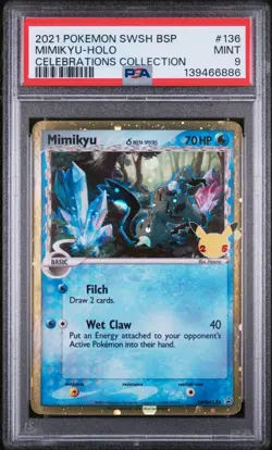 POKEMON PSA 9 MINT SWSH BLACK STAR PROMO 136 MIMIKYU-HOLO CELEBRATIONS - Image 1