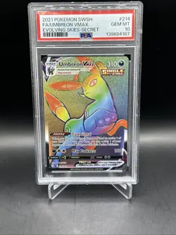 2021 Pokemon SWSH Evolving Skies Secret #214 FA Umbreon VMAX PSA 10 - Image 1