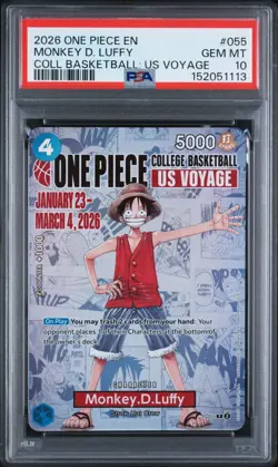 2026 ONE PIECE PROMOS COLLEGE BASKETBALL : US VOYAGE MONKEY D. LUFFY PSA 10 - Image 1
