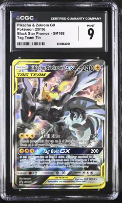 CGC 9 Pikachu & Zekrom GX SM168 2019 Black Star Promo Tag Team Tin Pokemon Card - Image 1