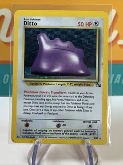 Ditto #3 Holo Rare WoTC Pokemon TCG 1999 Fossil Unlimited DMG - Image 3