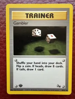 Pokemon Gambler Trainer 60/62 Fossil 1st Edition Common 1999 Discolored Back - Image 1