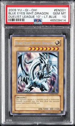 2009 YU-GI-OH! DUELIST LEAGUE 2010 BLUE #EN001 BLUE-EYES WHITE DRAGON PSA 10 - Image 1