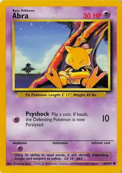 Pokemon TCG Abra Base Set, Unlimited Common Non-Holo Card 43/102 Lightly Played - Image 3