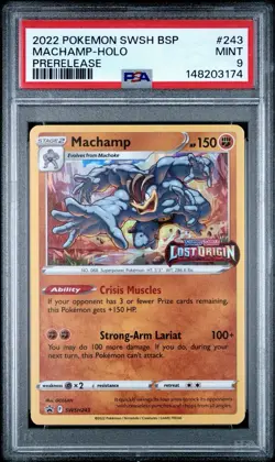 2022 POKEMON SWSH BLACK STAR PROMO PRERELEASE #243 MACHAMP-HOLO PSA 9 - Image 1
