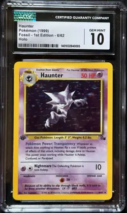 Ist Edition Pokemon Fossil Haunter 6/62 Holo CGCGEM MINT 10 - Very Rare Clean! - Image 1