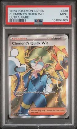 PSA 9 - 2024 Pokemon Ssp En-Surging Sparks 229 Clemont's Quick Wit | Ultra Rare - Image 1