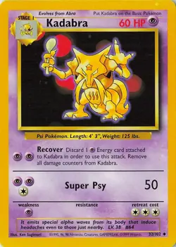 Pokemon TCG Kadabra Card Base Set, Unlimited Uncommon, Regular Card 32/102 - Image 3