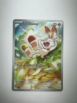 Pokemon Scorbunny 225/217 ASC Rare Holo Basic Fire 70 HP Quick Attack 10+ - Image 1