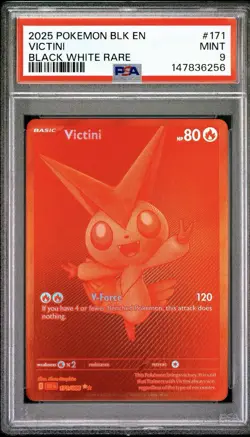 2025 POKEMON BLK EN-BLACK BOLT BLACK WHITE RARE #171 VICTINI PSA 9 - Image 1