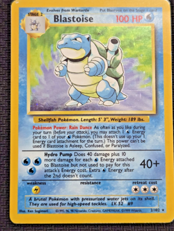 1999 Pokemon Base Set Blastoise 2/102 Unlimited Holo Rare - Damaged - Image 1