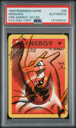 Pokemon Fire Energy 1st Edition Base Charizard Moduwa 1/1 Sketch PSA AUTHENTIC - Image 1