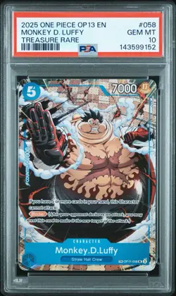 2025 ONE PIECE OP13-CARRYING ON HIS WILL TREASURE RARE MONKEY D. LUFFY PSA 10 - Image 1