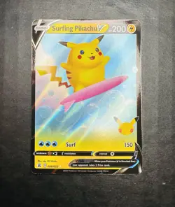 Pokemon TCG Single Card Surfing Pikachu V Full Holo Promo 008/025 Celebrations - Image 1