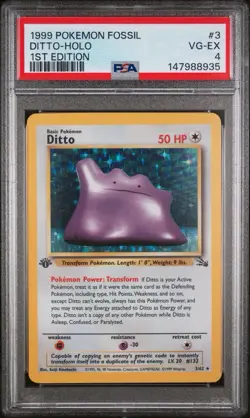 Wizards of the Coast 1999 Pokemon Fossil Ditto 1st Ed Holo 3/62 PSA 4 - Image 1