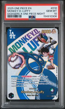 PSA 10 2025 ONE PIECE PROMOS 010 MONKEY D. LUFFY DODGERS X ONE PIECE NIGHT - Image 1