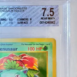 1999 Pokemon Base Set Shadowless #15 Venusaur-Holo BGS 7.5 Near Mint+ - Image 5