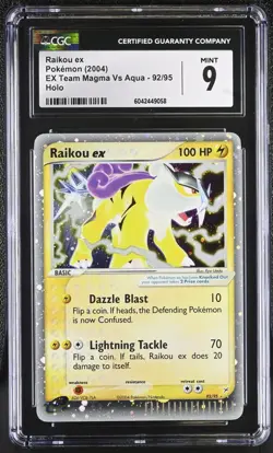 2004 POKEMON EX TEAM MAGMA VS AQUA HOLO #92 RAIKOU EX CGC 9 - Image 1