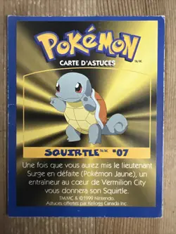 Squirtle #7, 1999 Pokemon Game Tip Card, Nintendo & Kellogg Canada - DMG - Image 2