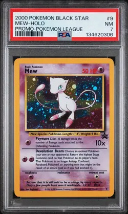2000 POKEMON PROMO BLACK STAR POKEMON LEAGUE #9 MEW-HOLO PSA 7 - Image 1