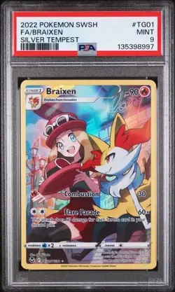 BRAIXEN #TG01 PSA 9 • 2022 POKEMON SWORD & SHIELD SILVER TEMPEST FULL ART - Image 1
