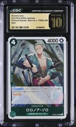 CGC 10 Pristine One Piece Roronoa Zoro PRB02-006 Premium Booster Best Vol. 2 Jpn - Image 1
