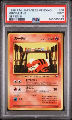 Pokemon Card Growlithe No. 058 Glossy Vending Series 3 1998 PSA 9 MINT - Image 1