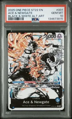 One Piece St22-002 English Ace & Newgate Black White Alt Art PSA 10 - Image 1