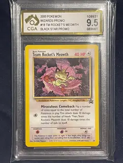 Team Rocket's Meowth # 18 Black Star Promo Pokemon Card 2000 WOTC CGA GEM/MT 9.5 - Image 1