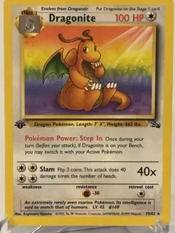 Pokemon TCG Dragonite 19/62 1st Edition Regular Rare, Fossil Unlimited - Image 1
