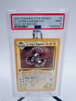 Pokemon Lt. Surge's Magneton Gym Heroes 1st Edition Holo Rare #8 PSA 9 Mint - Image 1