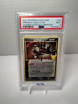 Pokemon Greninja Gold Star Celebrations ETB Black Star Holo Promo SWSH144 PSA 9 - Image 1