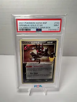 Pokemon Greninja Gold Star Celebrations ETB Black Star Holo Promo SWSH144 PSA 9 - Image 3