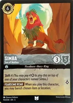 192/204 SIMBA SON OF MUFASA SHIMMERING SKIES UNCOMMON DISNEY LORCANA CARD - Image 1